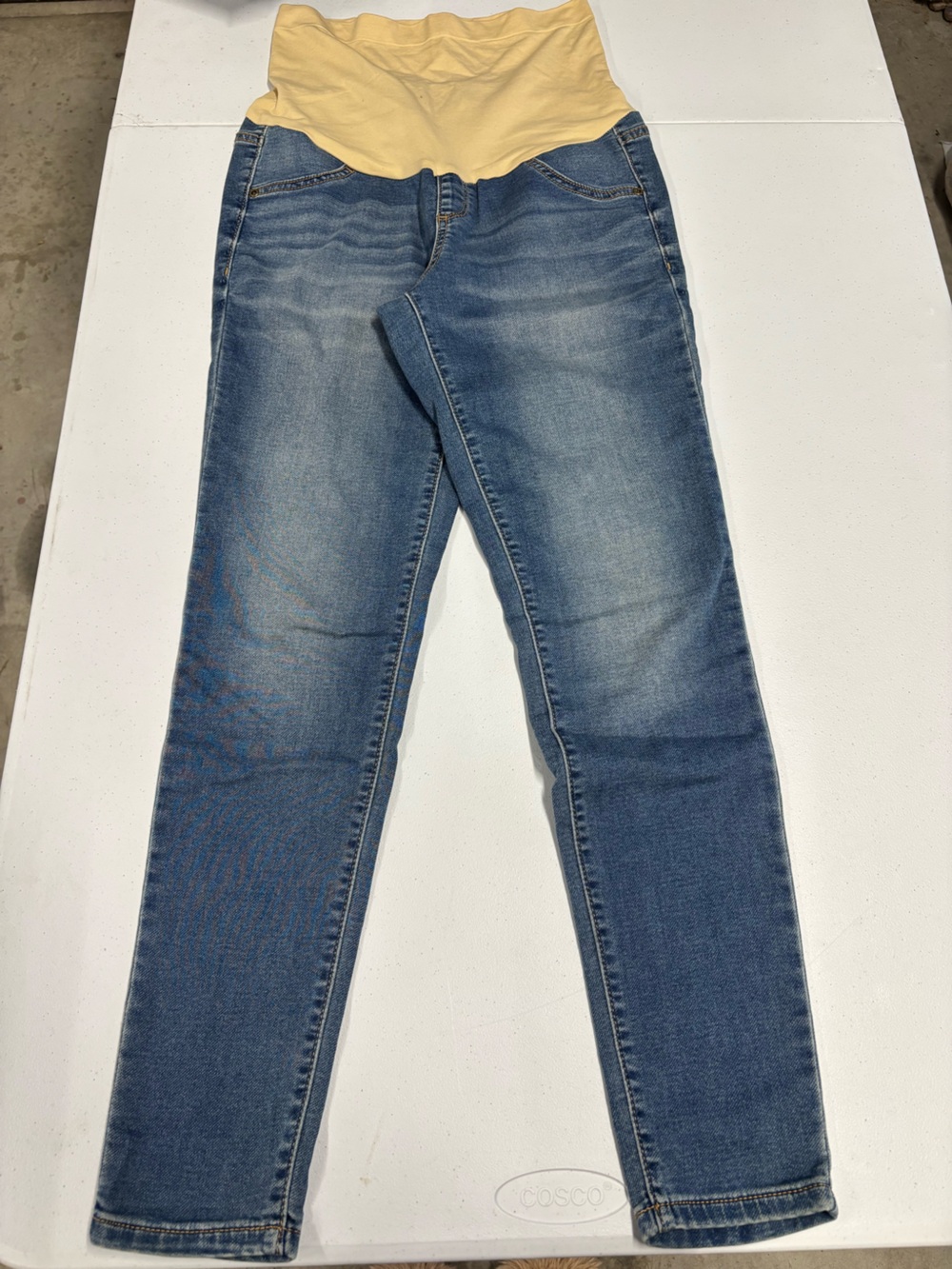 a:glow Blue Skinny Maternity Jeans with Yellow Waist Panel
